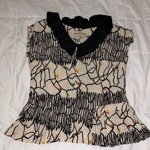 Mischen Ruffle Collar Abstract Print Top Size XS
